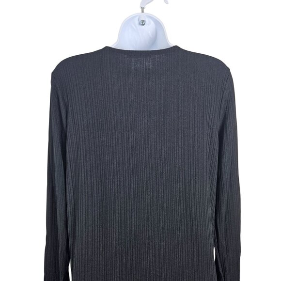 Womens Black Longline Open Front Cardigan Ribbed Texture & Pockets Size M Casual - Picture 5 of 11